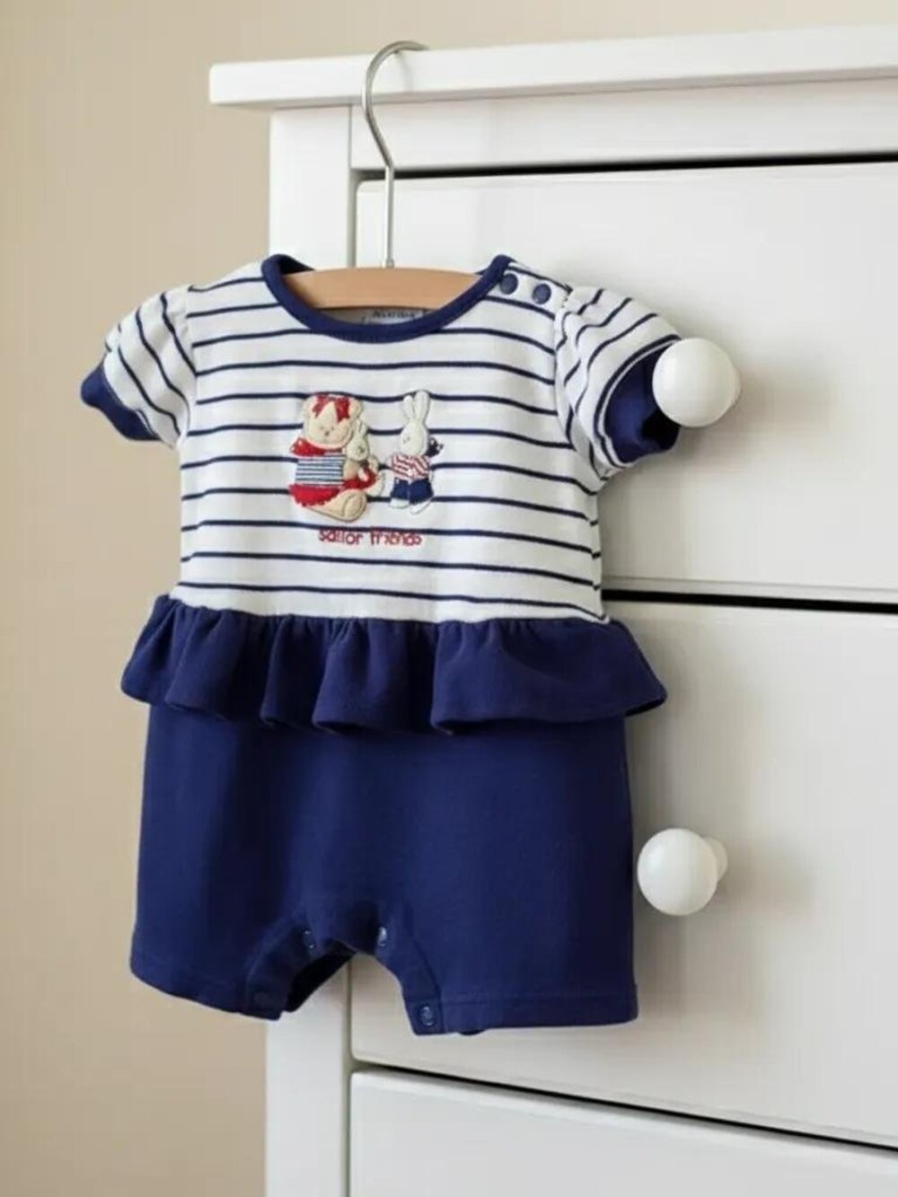 Sailor Friends Bear and Bunny Nautical Romper Newborn - 6 Month